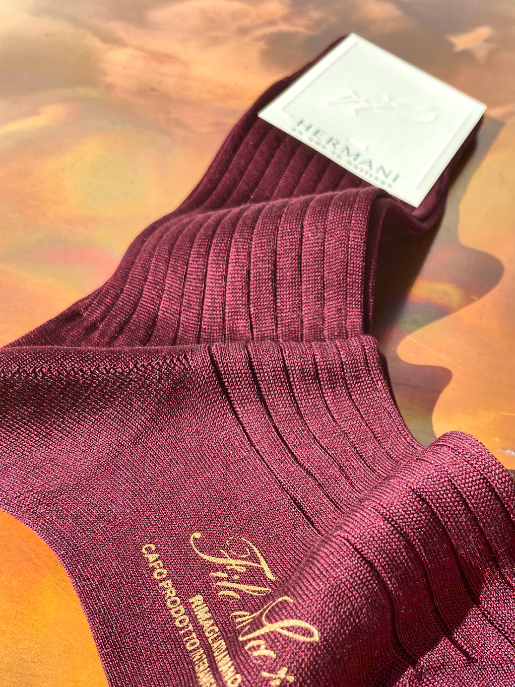 Luxury Women Filo di Scozia Cotton Socks Bordeaux Detail