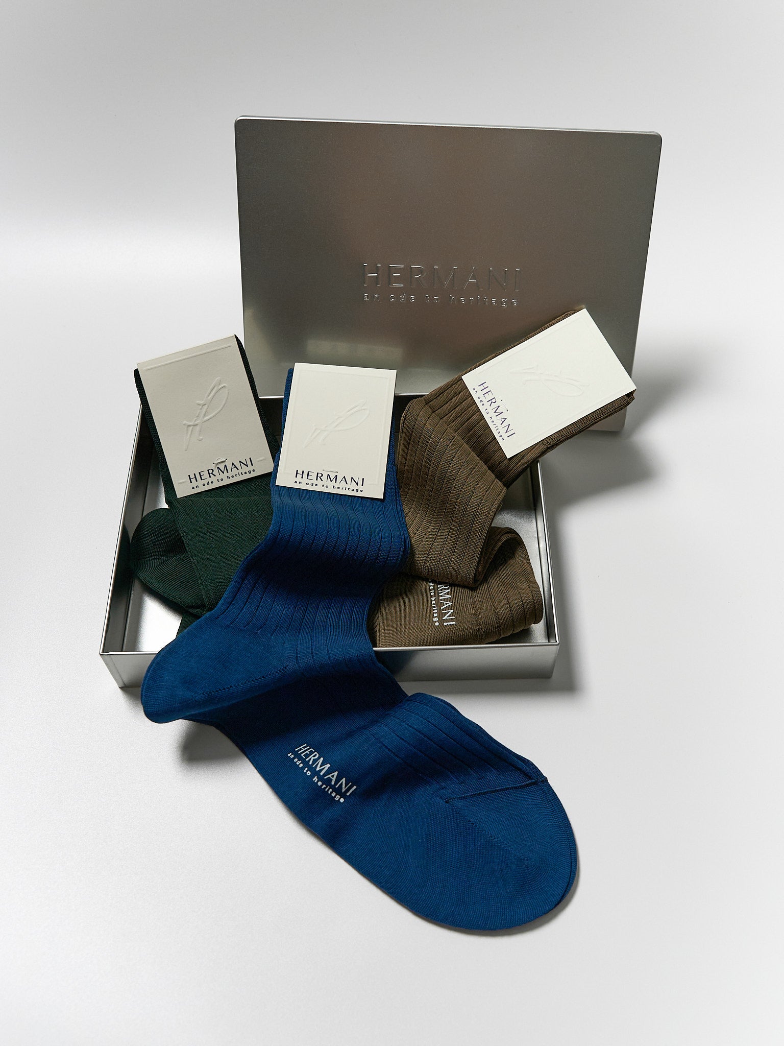 Gift Box: Egyptian Cotton Mid-Calf - Verdone, Blu, Tabacco