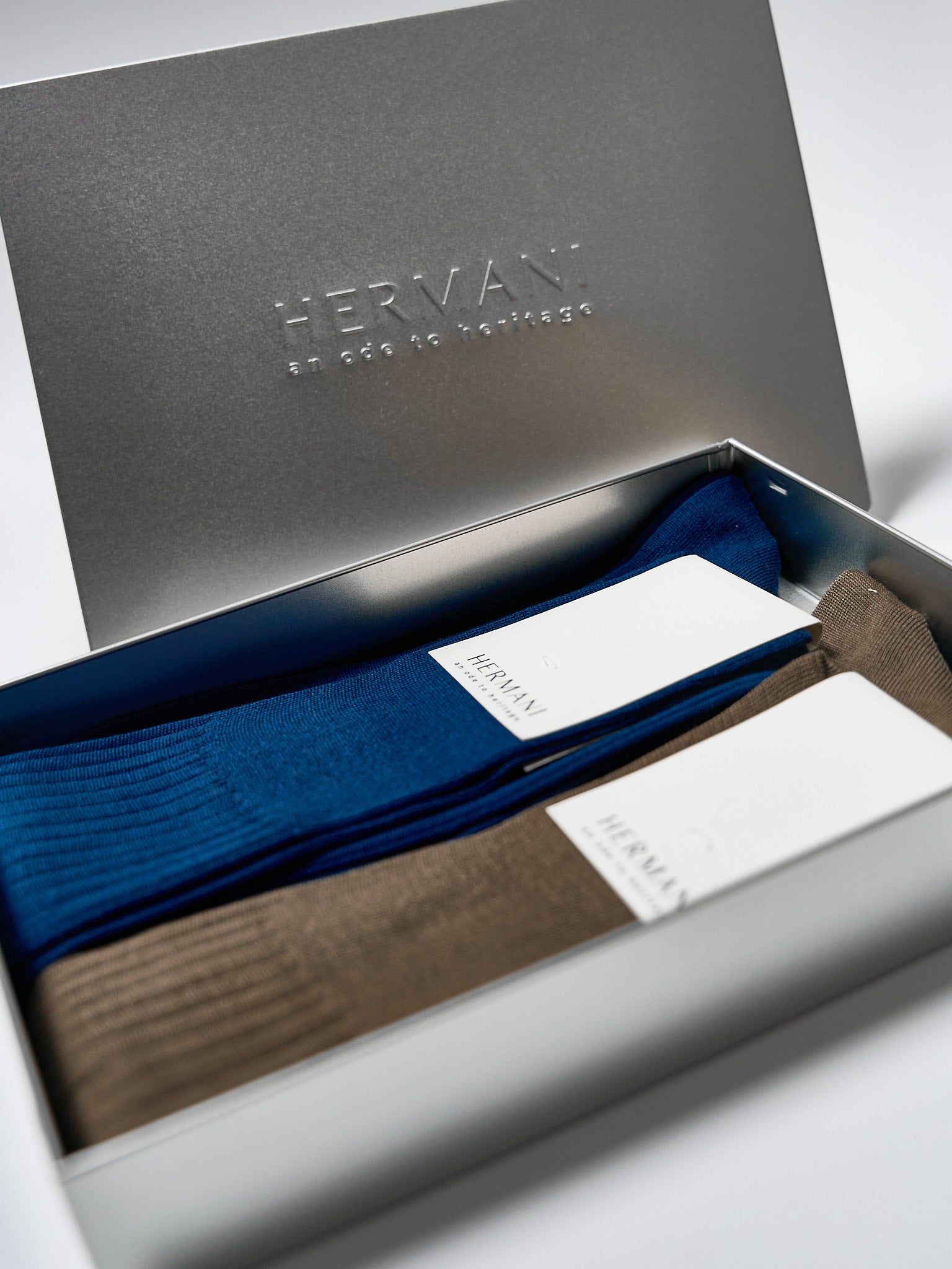 Gift Box: Egyptian Cotton Knee-High - Blu, Tabacco