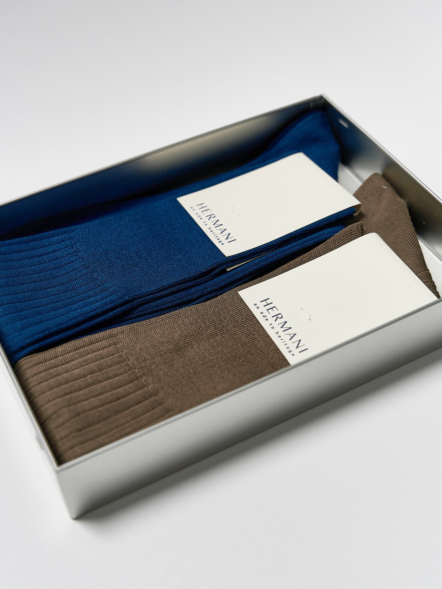 Gift Box: Egyptian Cotton Knee-High - Blu, Tabacco