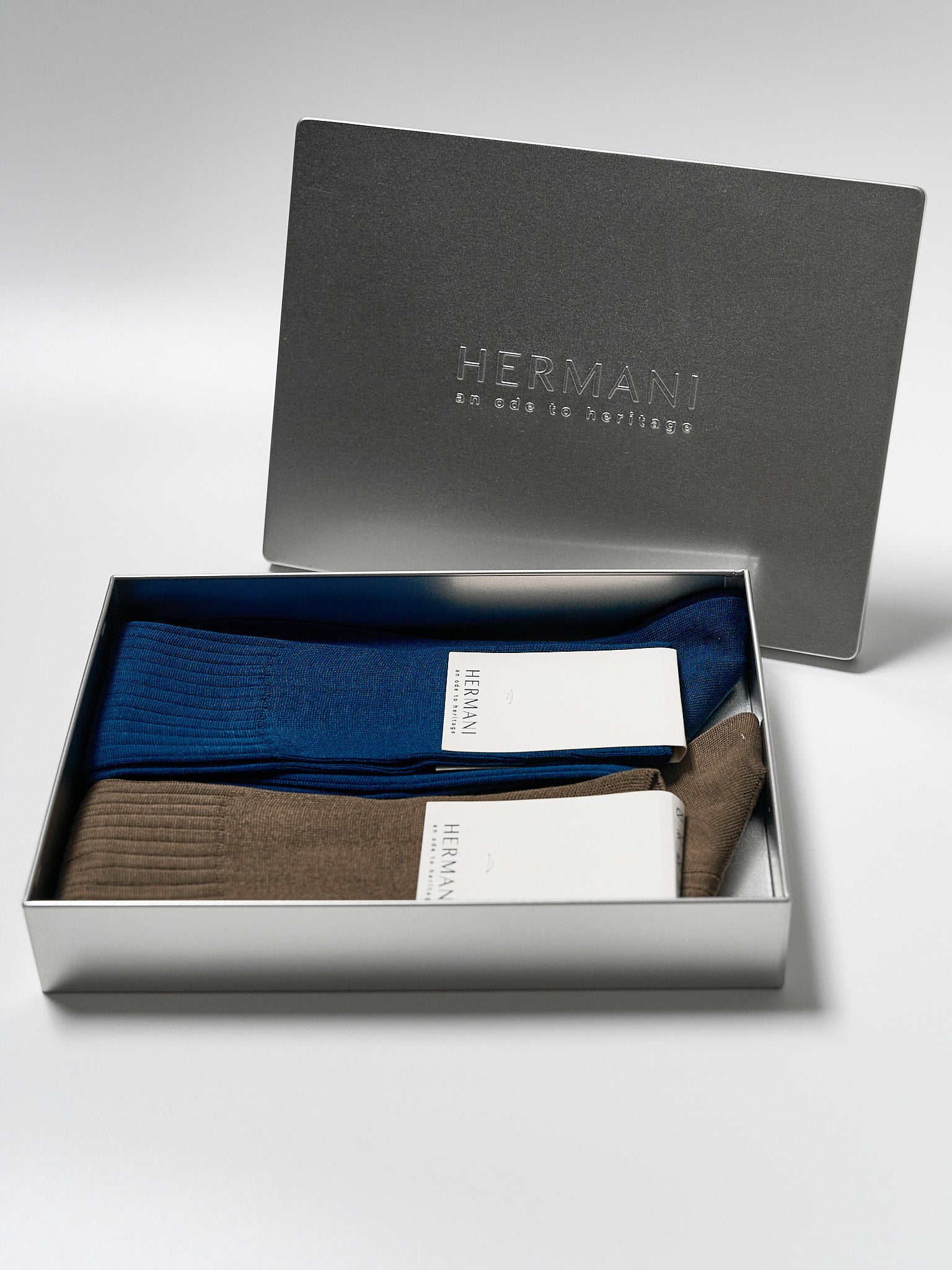 Gift Box: Egyptian Cotton Knee-High - Blu, Tabacco