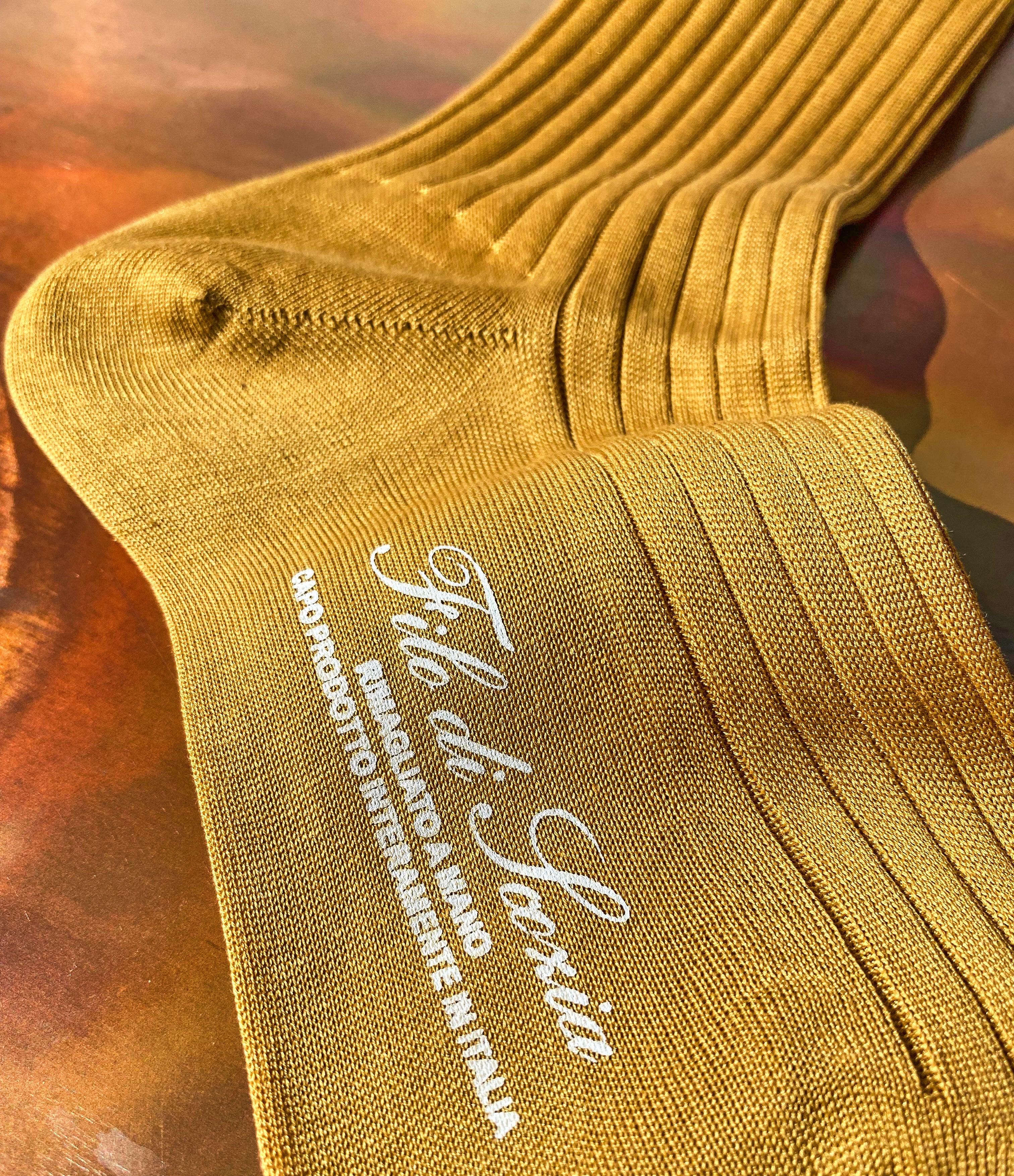 Luxury Women Knee-High Cotton Socks Mustard Detail