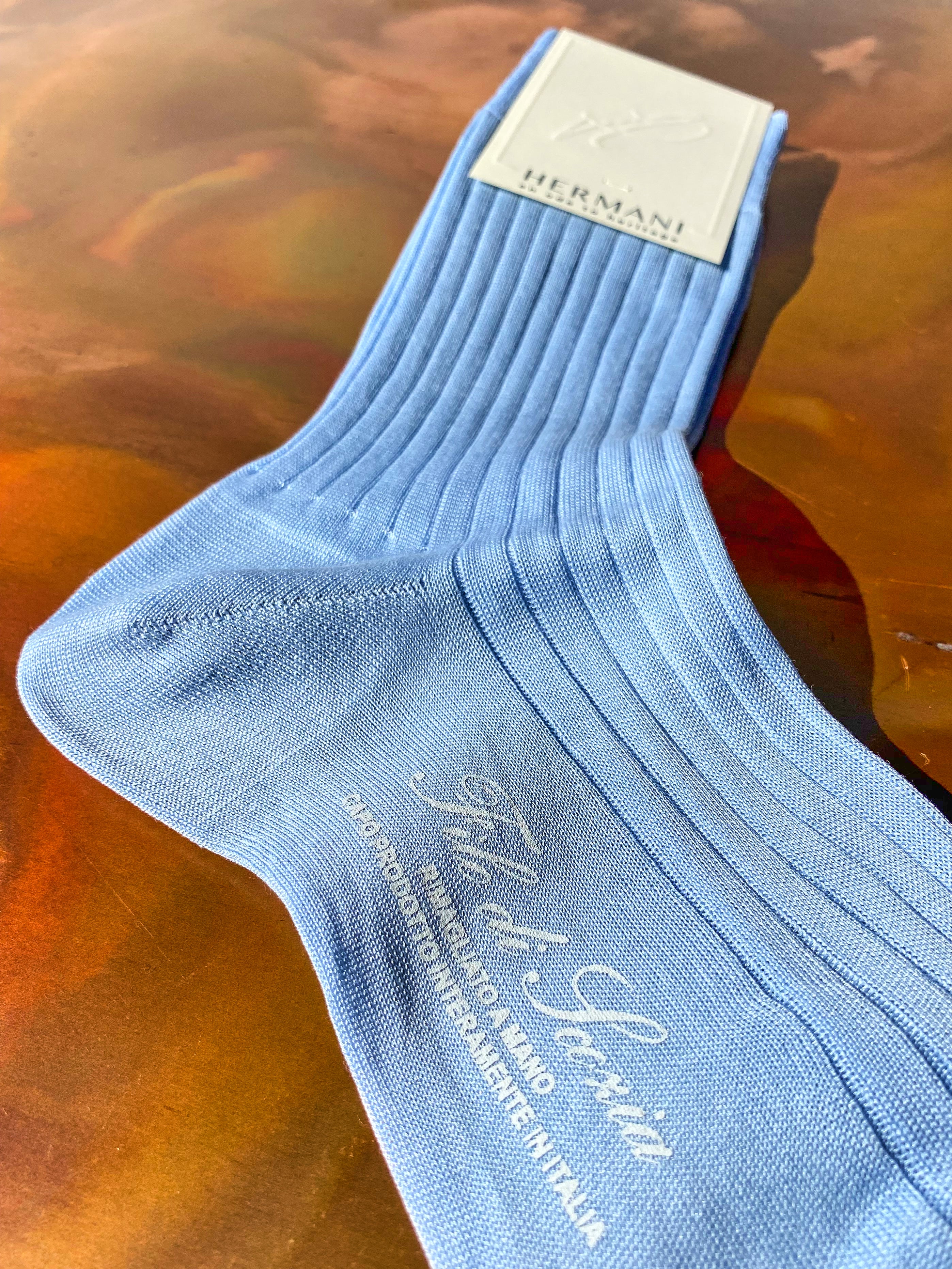 Luxury Women's Filo di Scozia Cotton Socks Baby Blue Detail