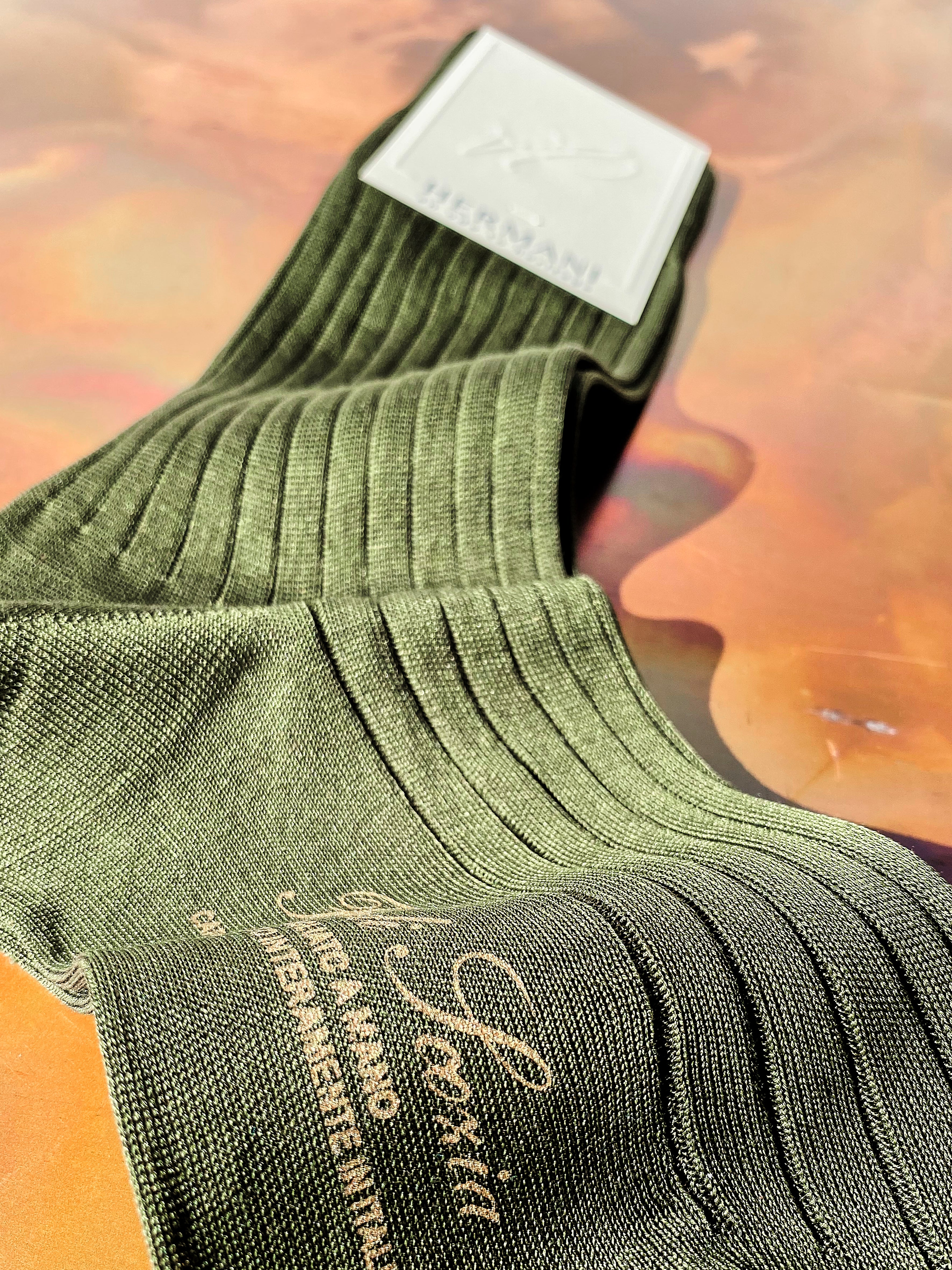 Luxury Women's Filo di Scozia Cotton Socks Olive Detail