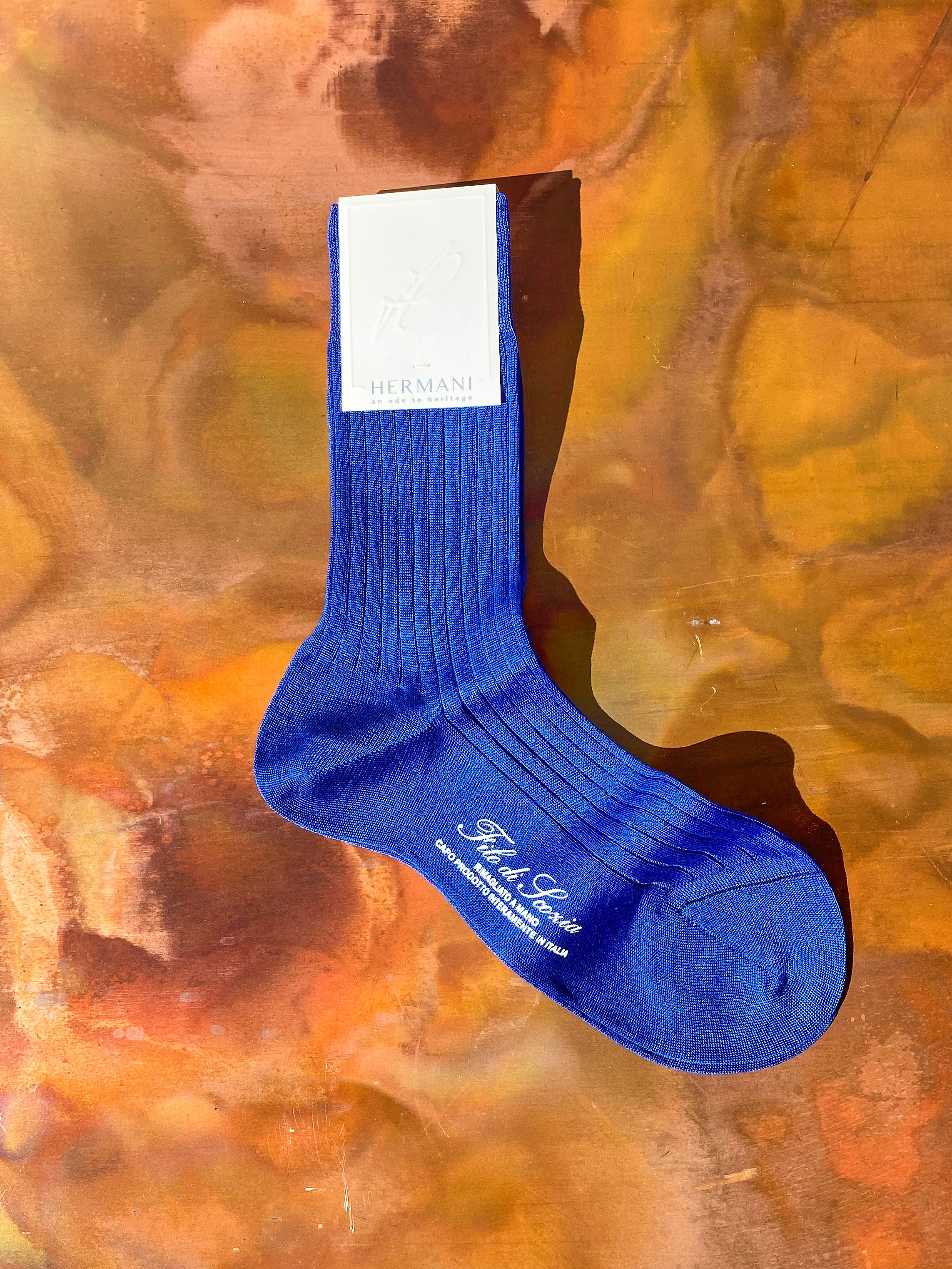Luxury Women's Filo di Scozia Cotton Socks Saphire Blue 