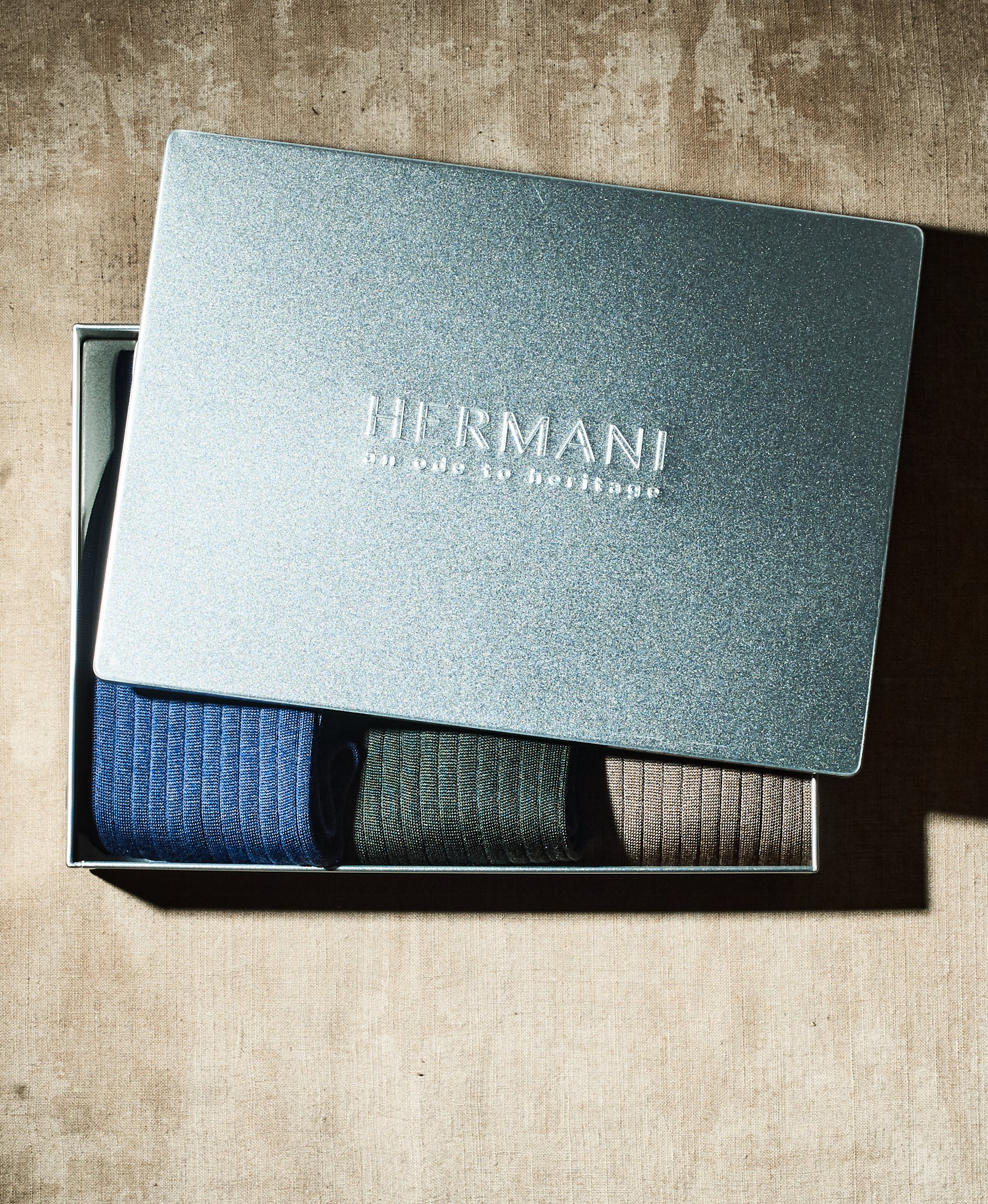 Luxus Geschenkbox: Socken aus Baumwolle – Verdone, Blu, Tabacco