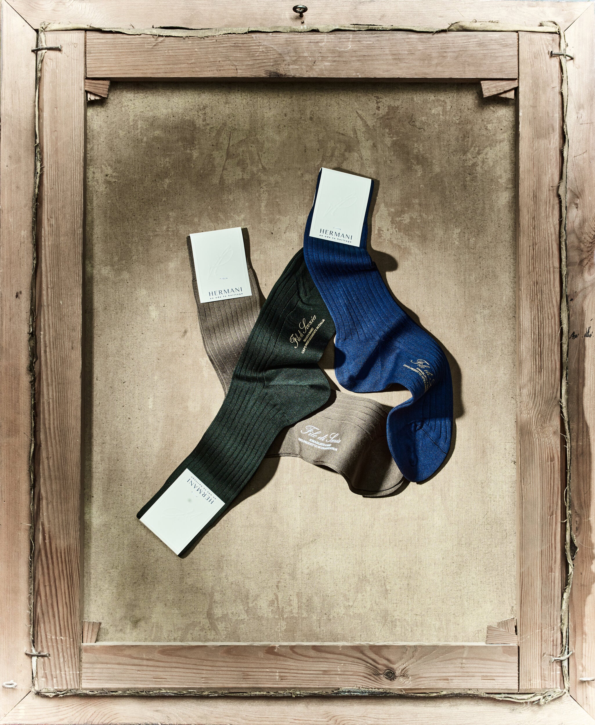 Luxus Geschenkbox: Socken aus Baumwolle – Verdone, Blu, Tabacco